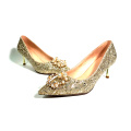 China GuangDong factory wholesale high quality customized middle gold metal heel glitter Bridal pump shoes for women